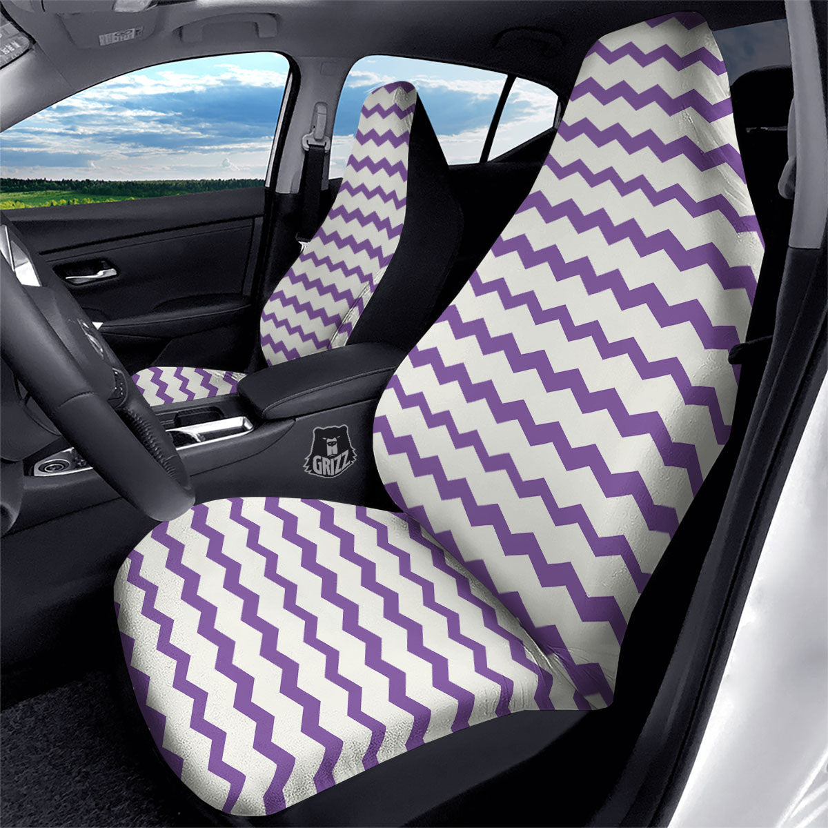 Chevron White And Purple Print Pattern Car Seat Covers-grizzshop