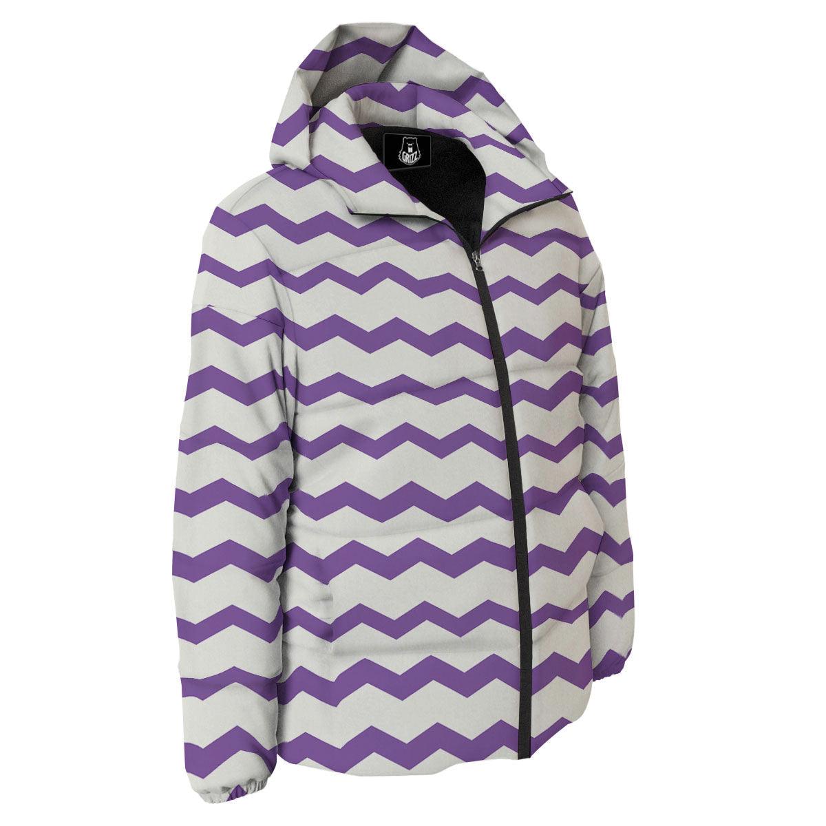 Chevron White And Purple Print Pattern Down Jacket-grizzshop