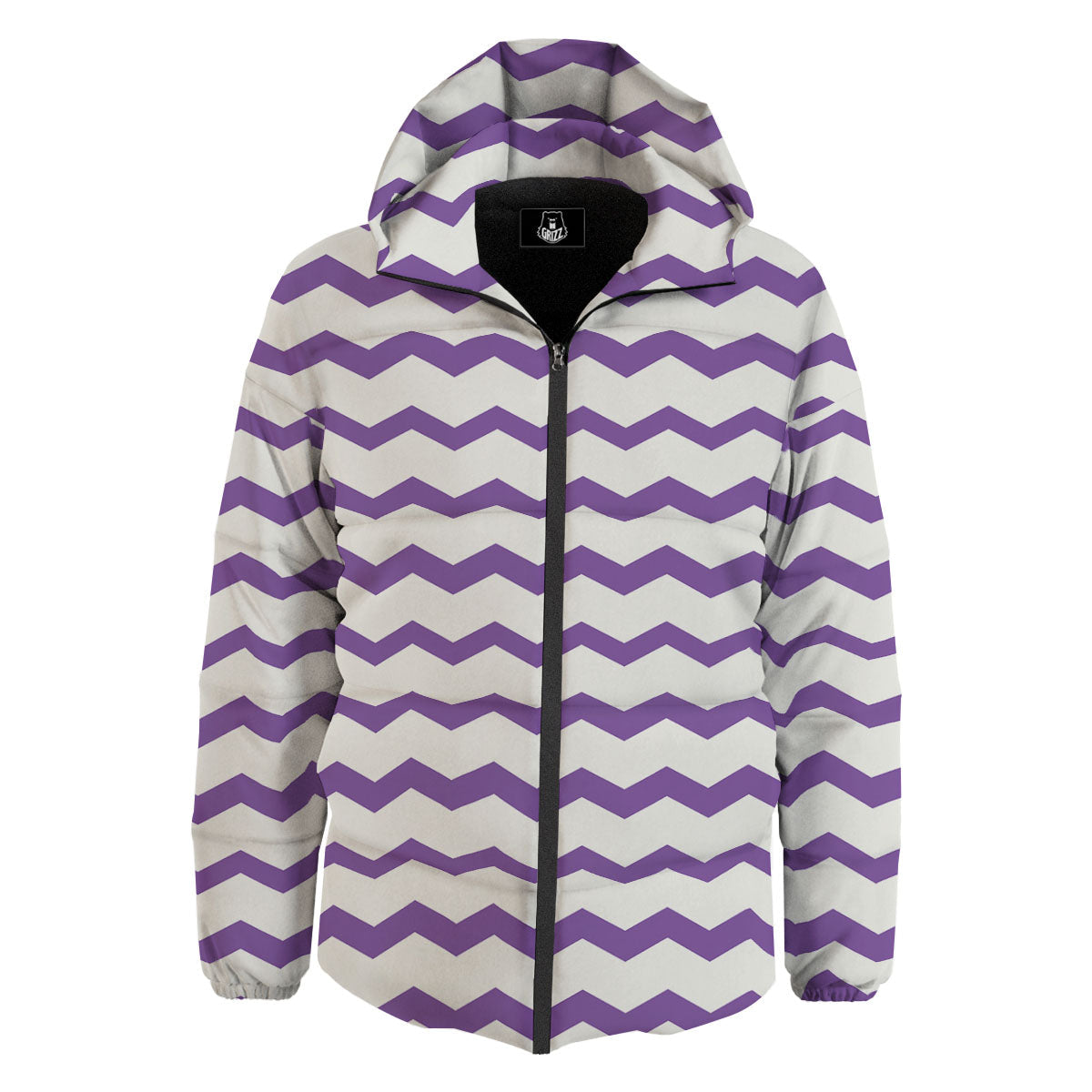 Chevron White And Purple Print Pattern Down Jacket-grizzshop