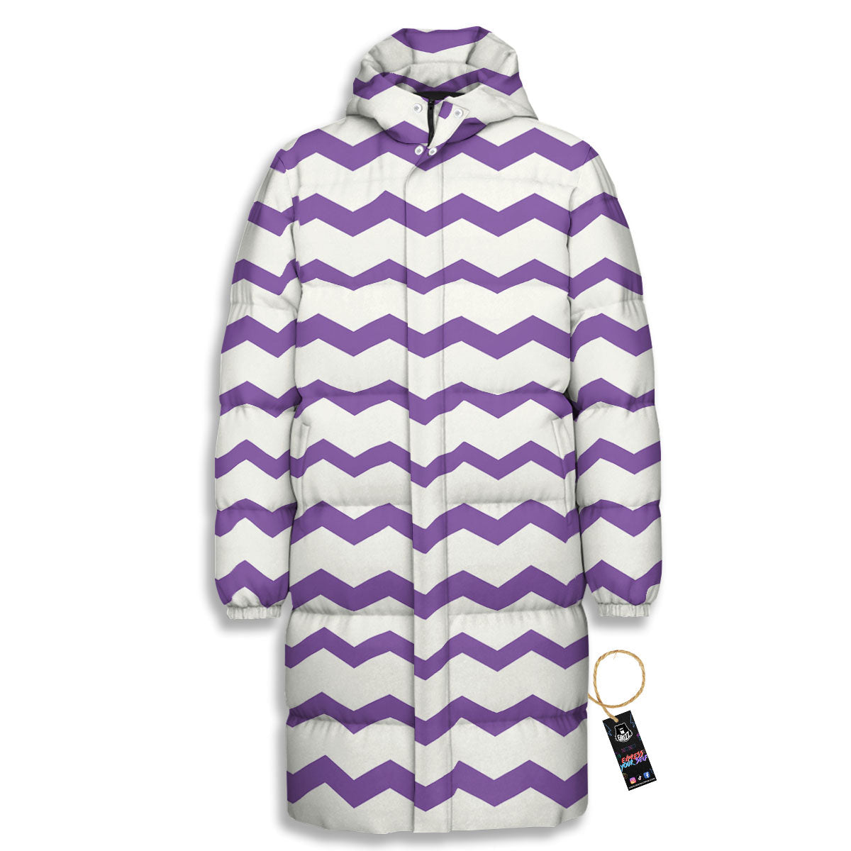 Chevron White And Purple Print Pattern Long Down Jacket-grizzshop