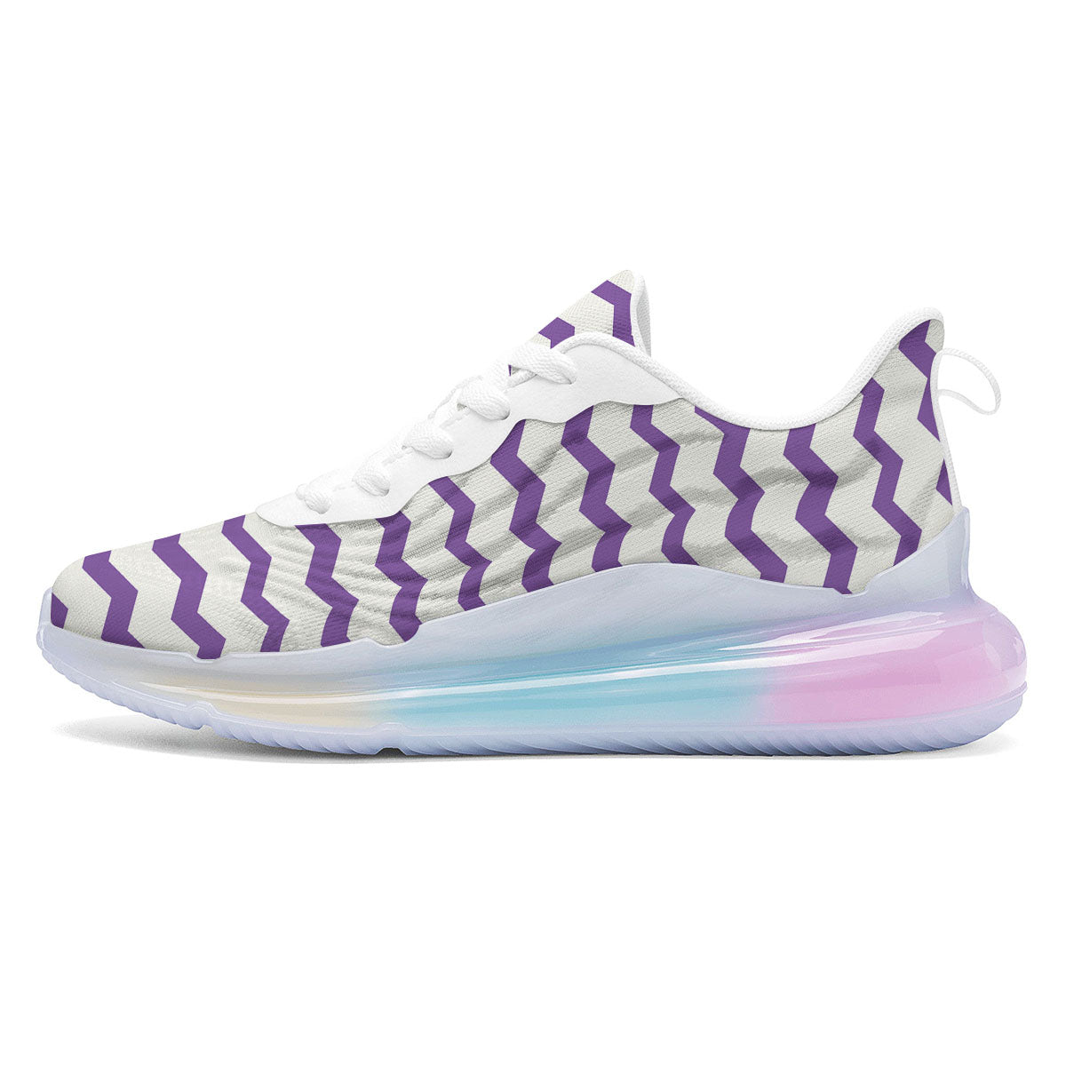 Chevron White And Purple Print Pattern Running Sneakers-grizzshop