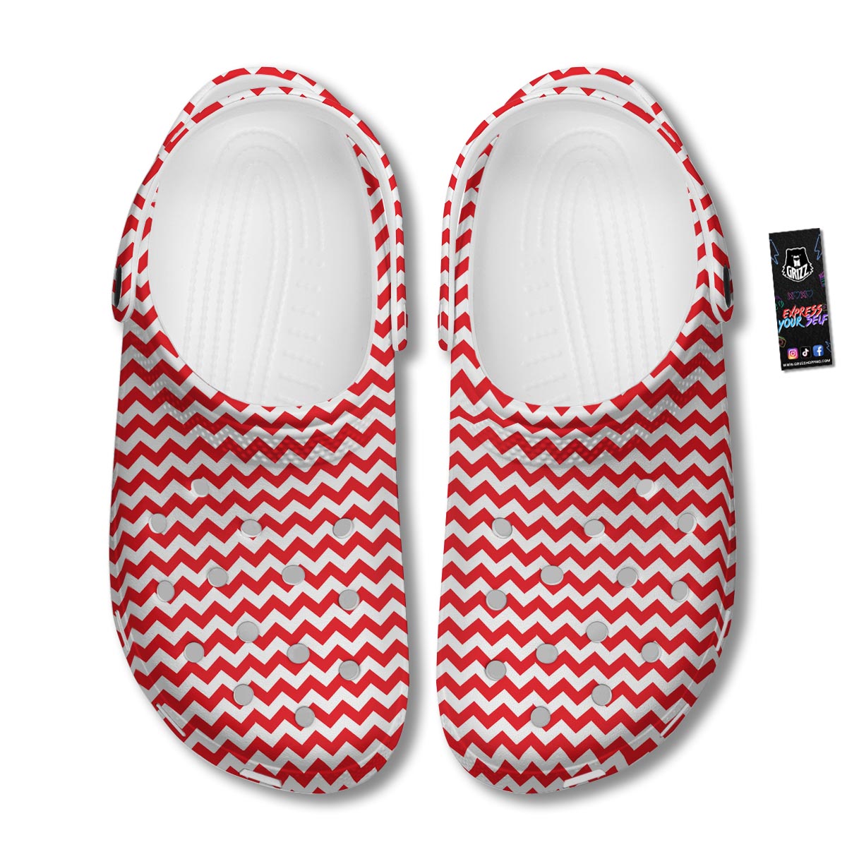 Chevron White And Red Print Pattern Clog-grizzshop