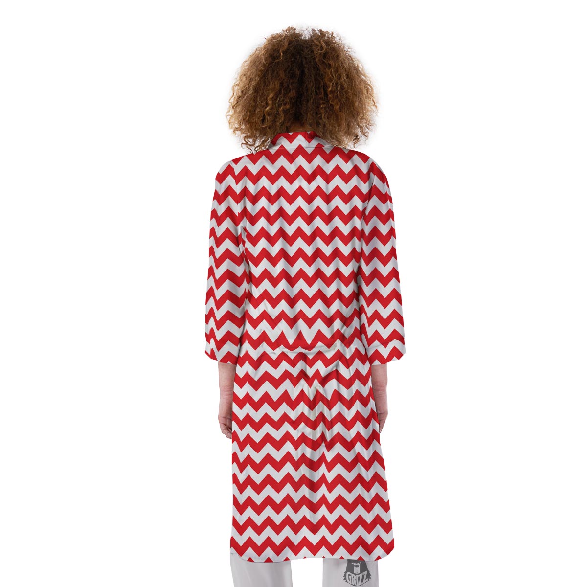 Chevron White And Red Print Pattern Kimono-grizzshop