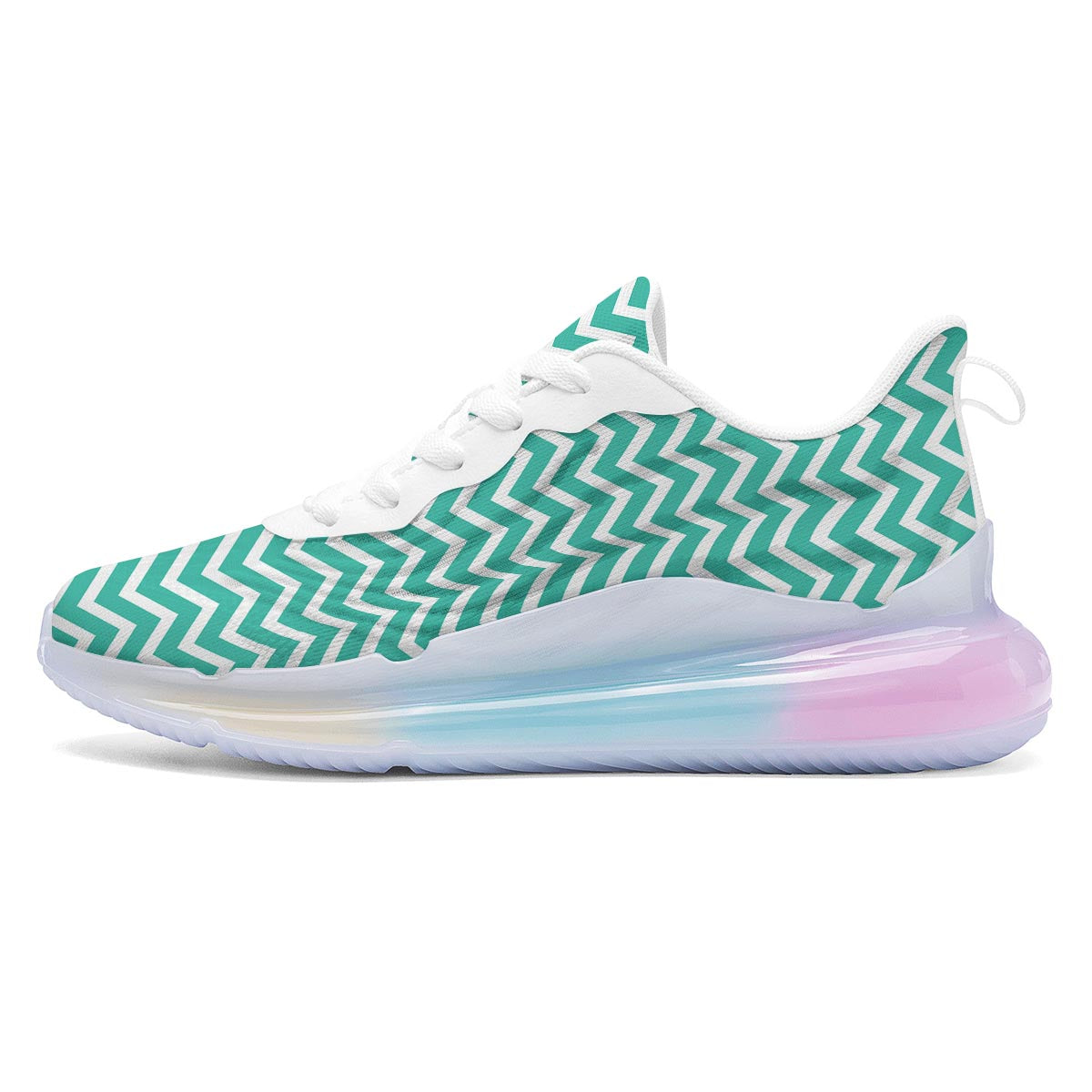 Chevron White And Teal Print Pattern Running Sneakers-grizzshop