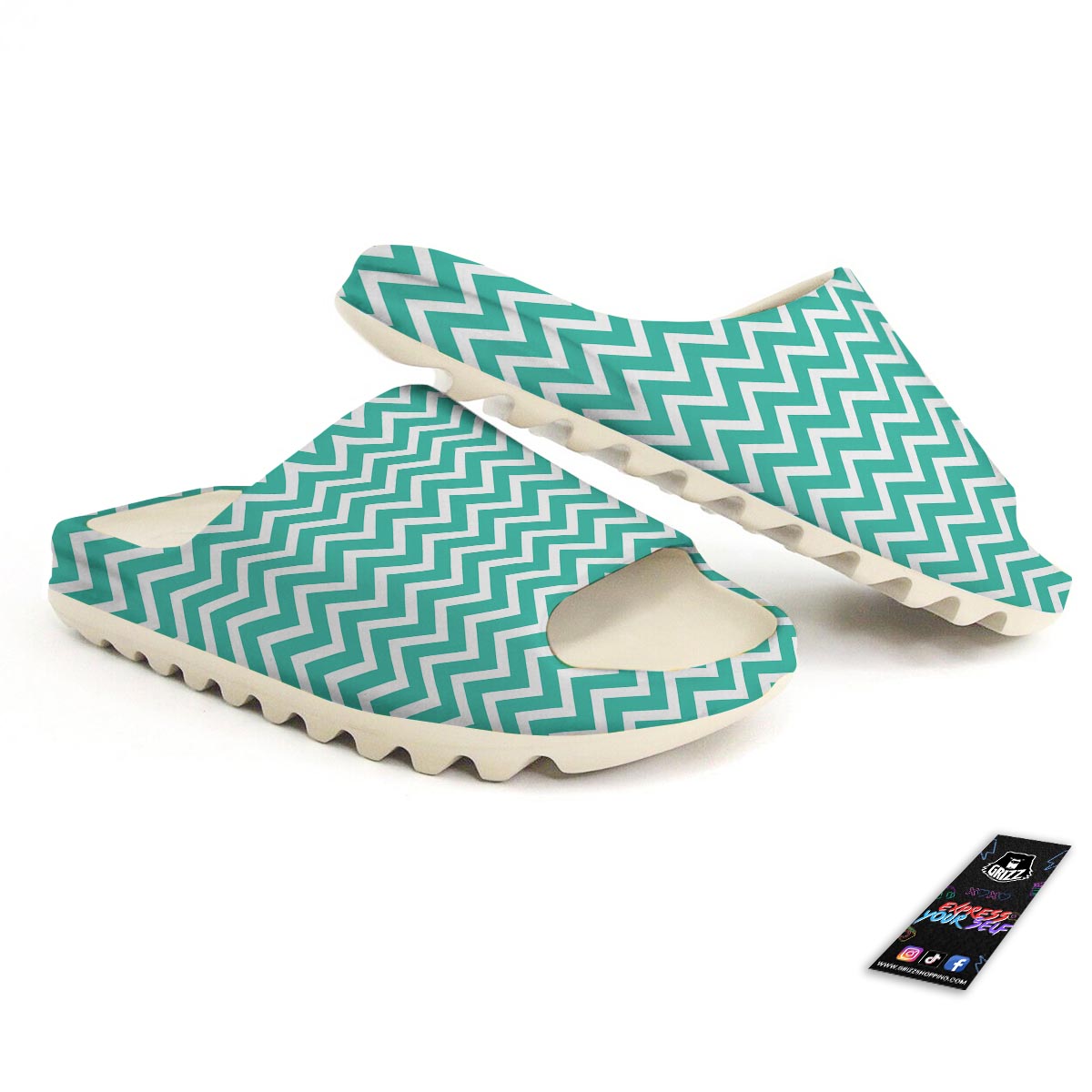 Chevron White And Teal Print Pattern Sandals-grizzshop