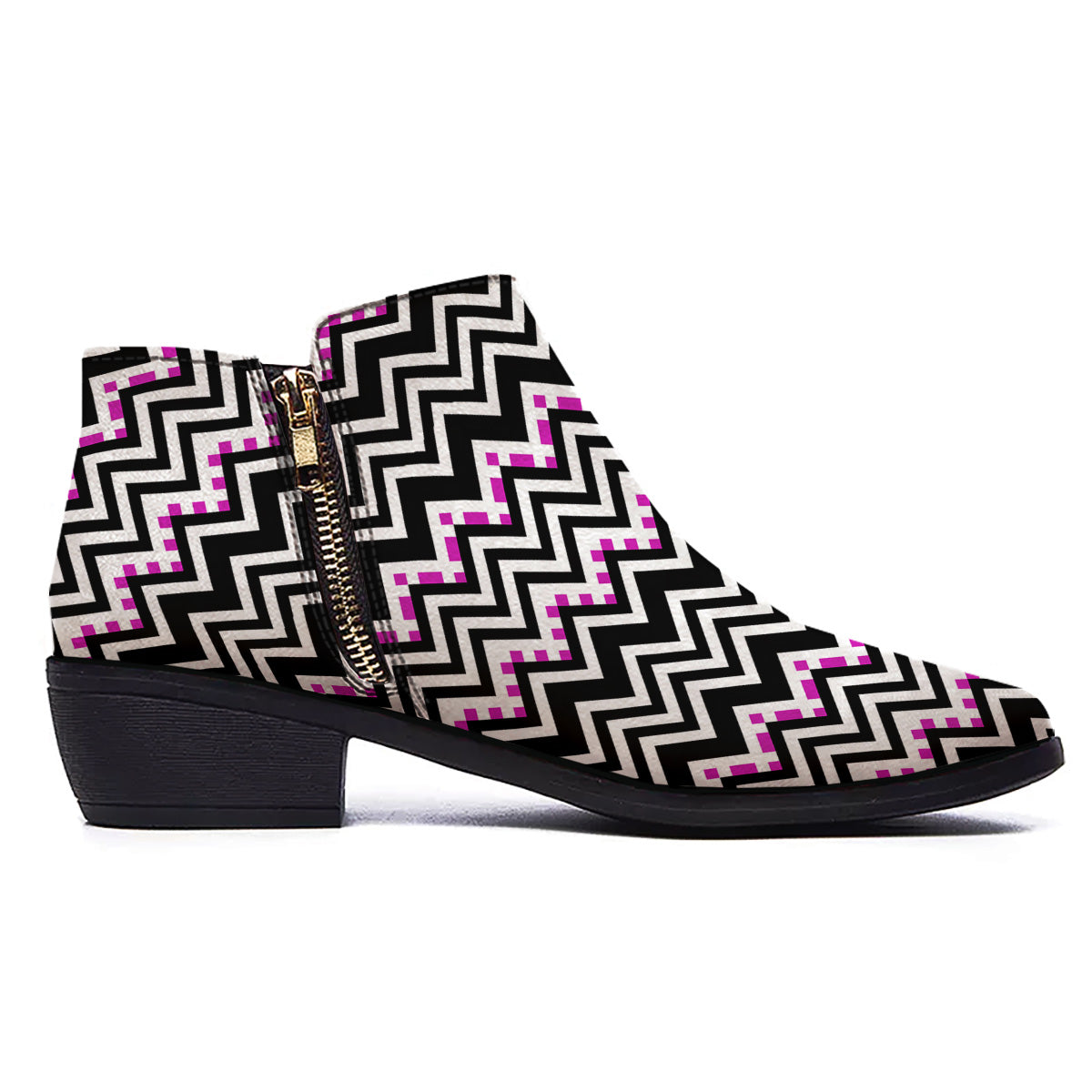 Chevron Zigzag Black Pink Print Pattern Ankle Boots-grizzshop
