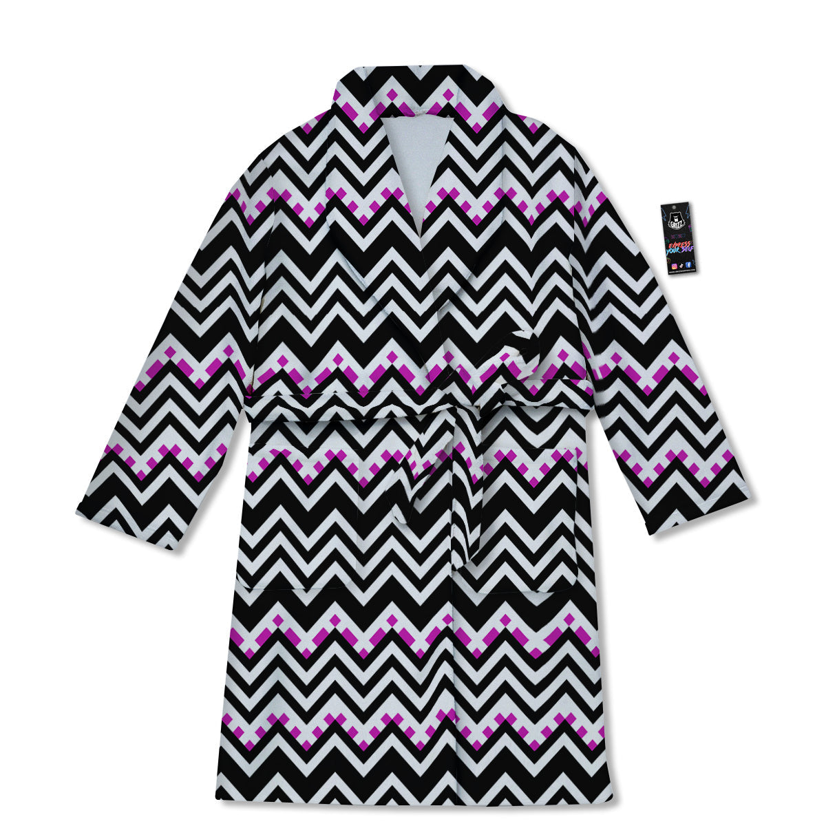 Chevron Zigzag Black Pink Print Pattern Bathrobe-grizzshop
