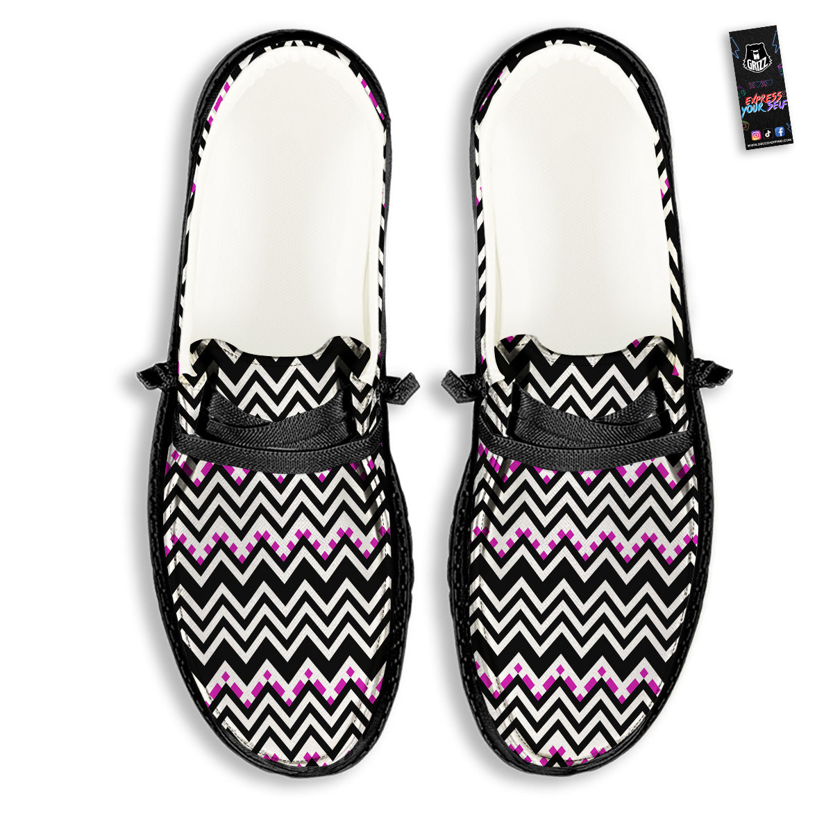 Chevron Zigzag Black Pink Print Pattern Black Loafers-grizzshop