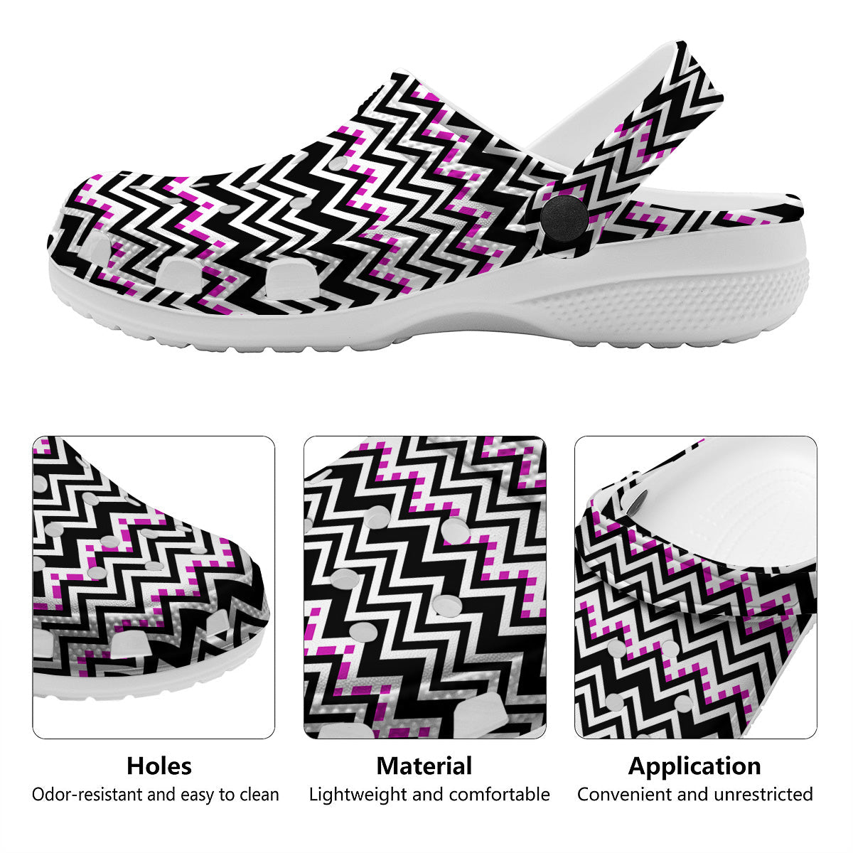 Chevron Zigzag Black Pink Print Pattern Clog-grizzshop