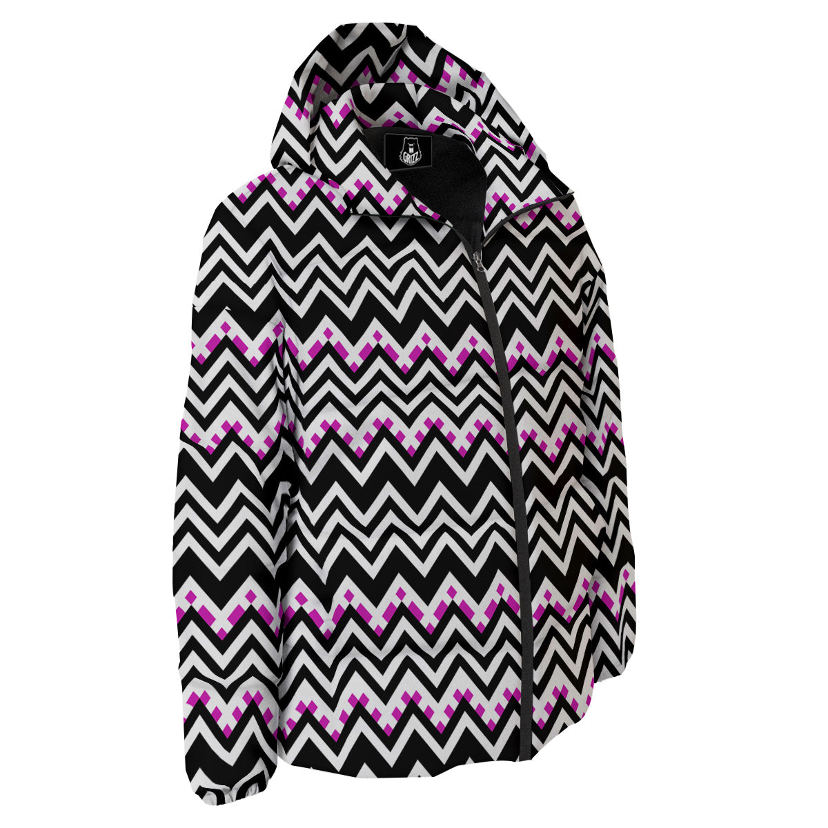 Chevron Zigzag Black Pink Print Pattern Down Jacket-grizzshop