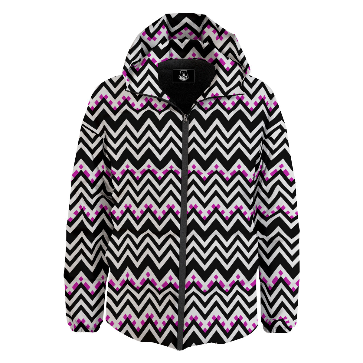 Chevron Zigzag Black Pink Print Pattern Down Jacket-grizzshop