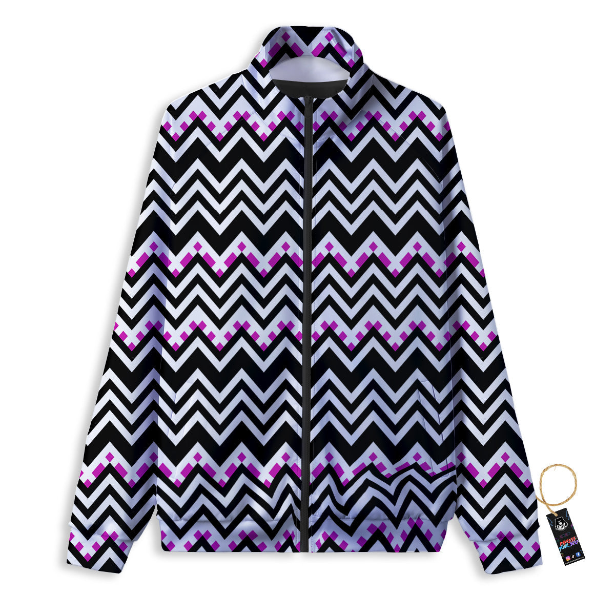 Chevron Zigzag Black Pink Print Pattern Track Jacket-grizzshop