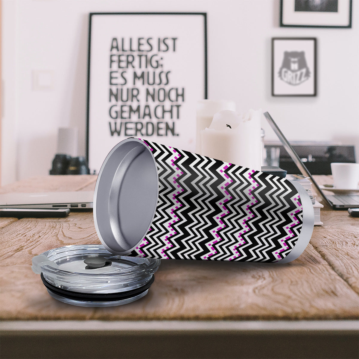 Chevron Zigzag Black Pink Print Pattern Tumbler-grizzshop