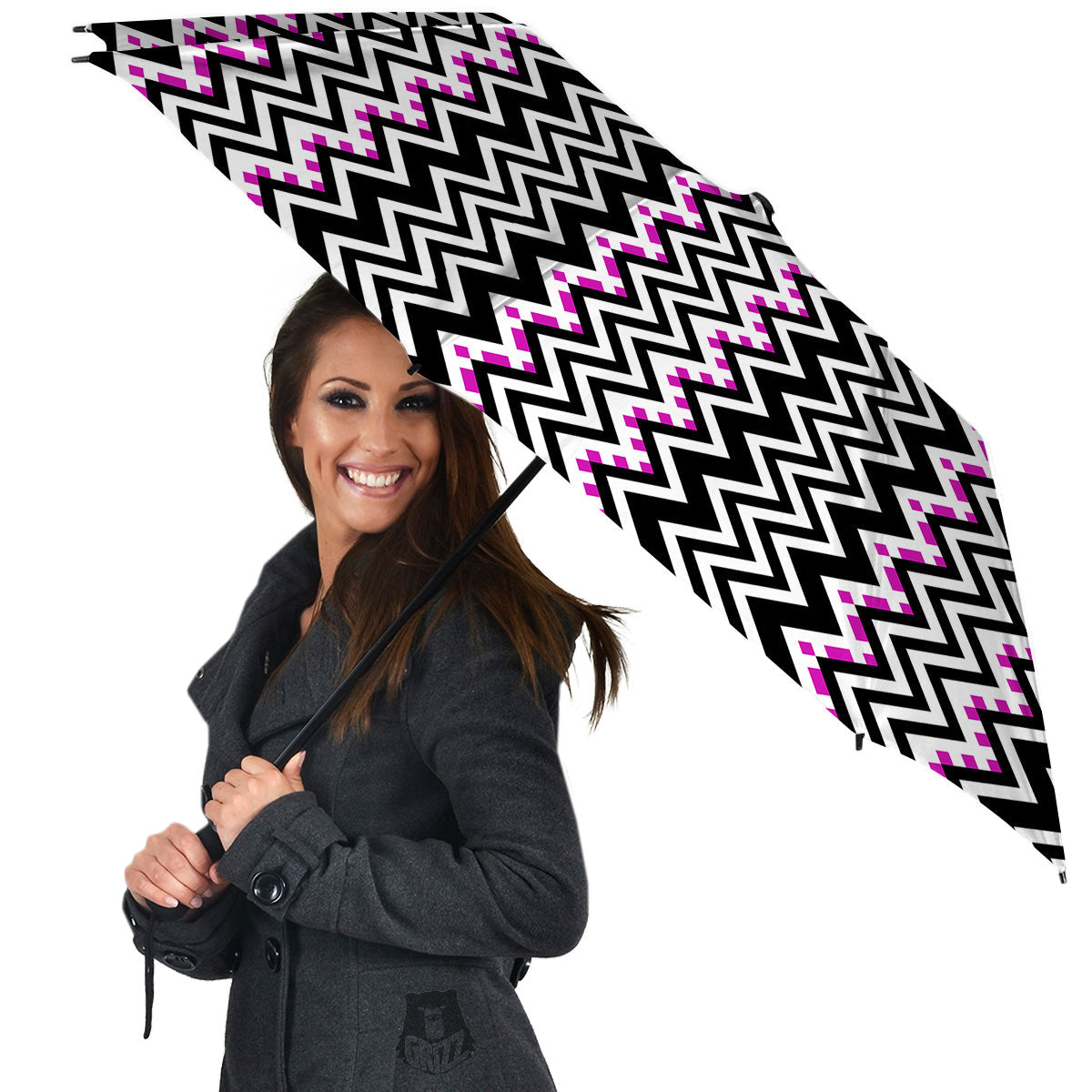Chevron Zigzag Black Pink Print Pattern Umbrella-grizzshop