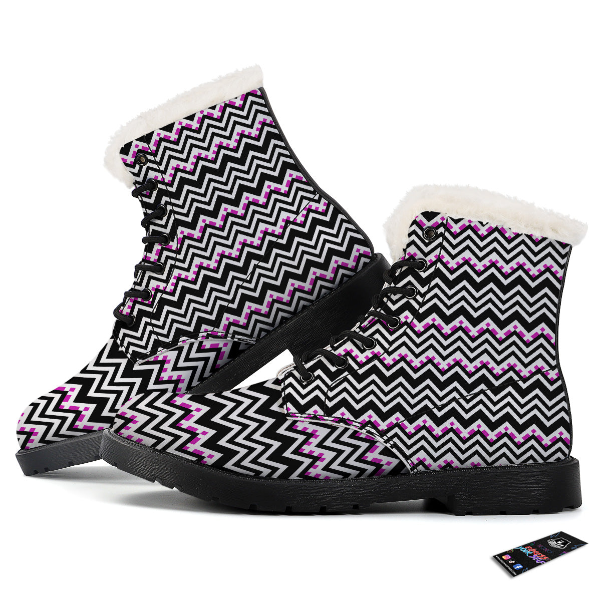 Chevron Zigzag Black Pink Print Pattern Winter Boots-grizzshop