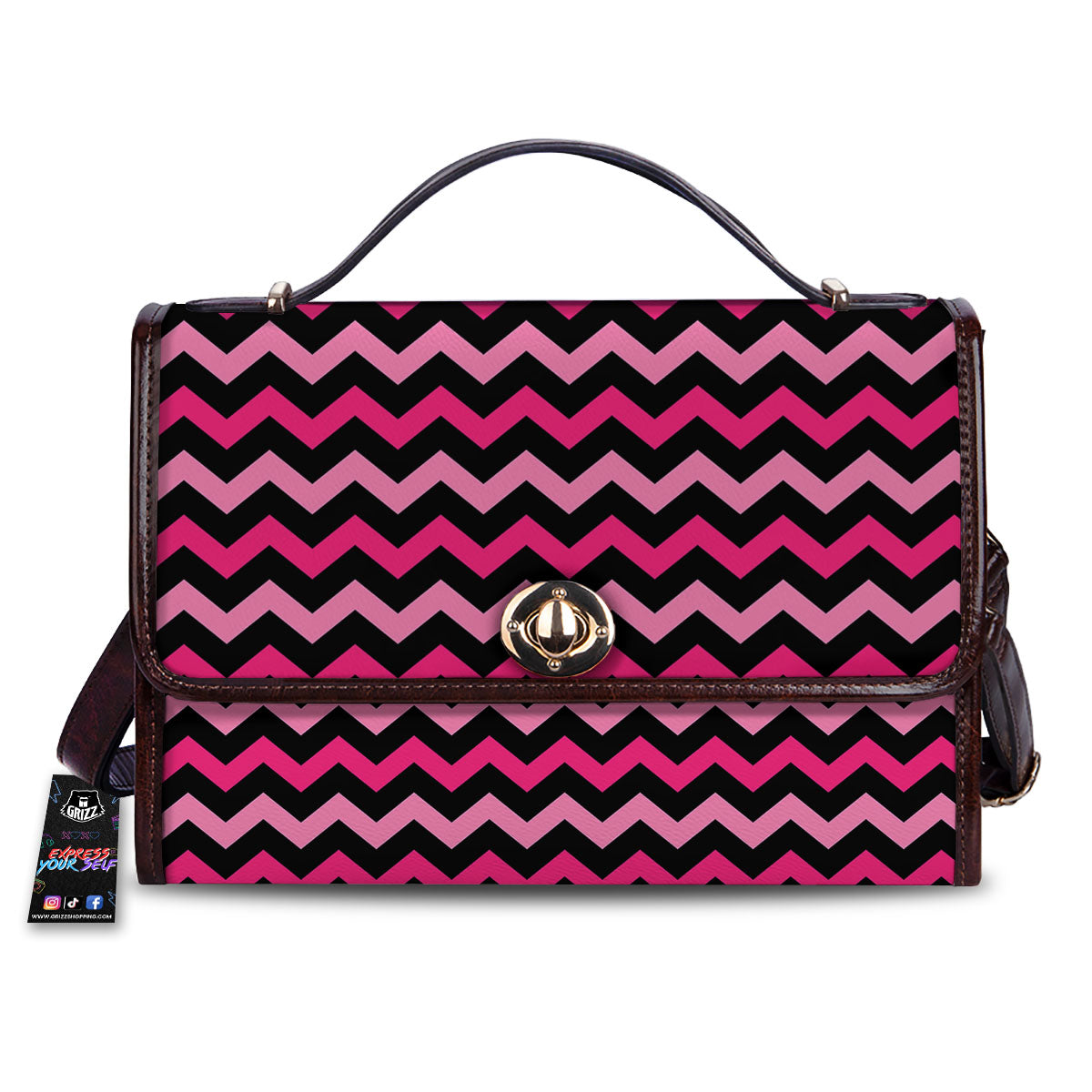 Chevron Black And Pink Print Pattern Women's Satchel Bag