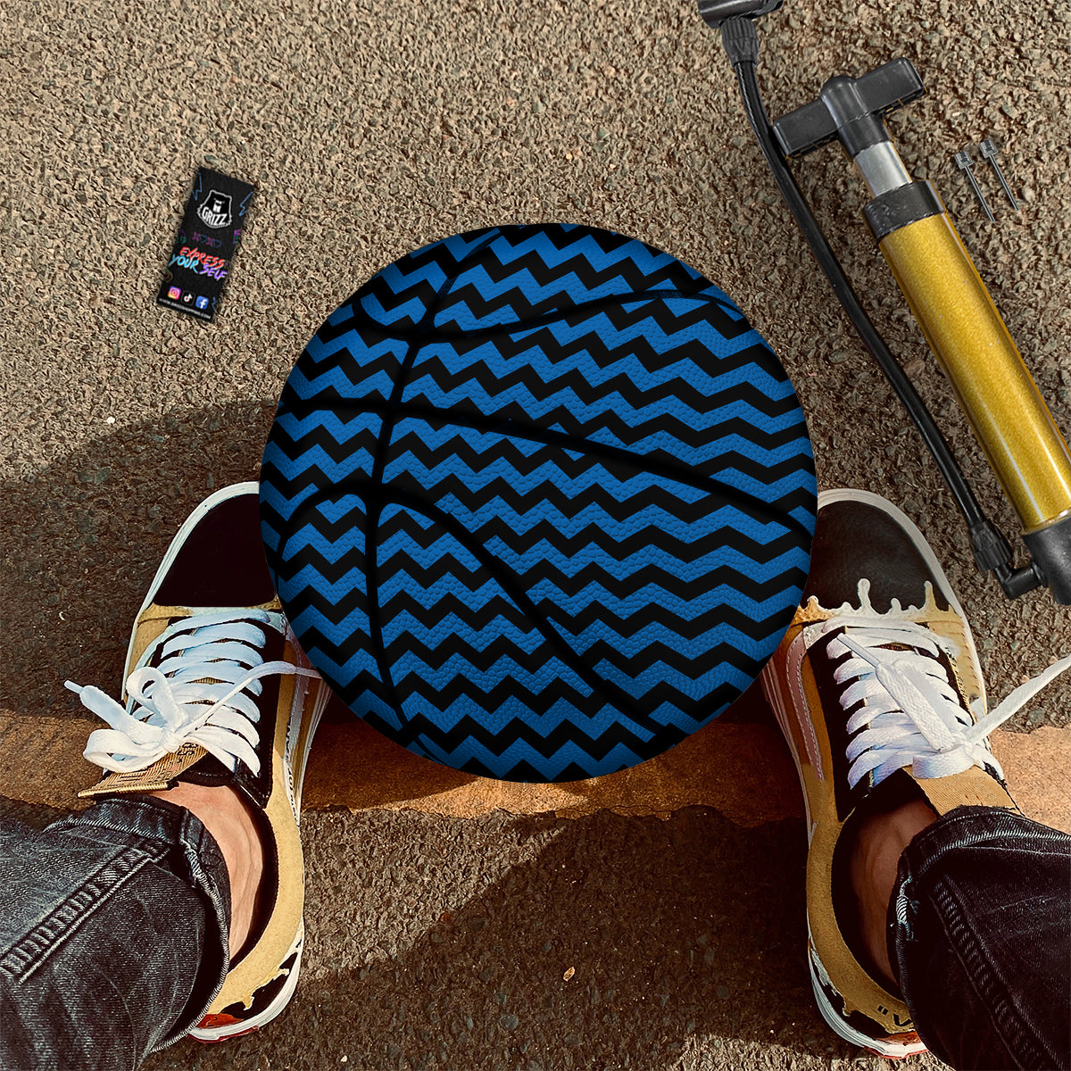 Chevron Blue And Black Print Pattern Basketball