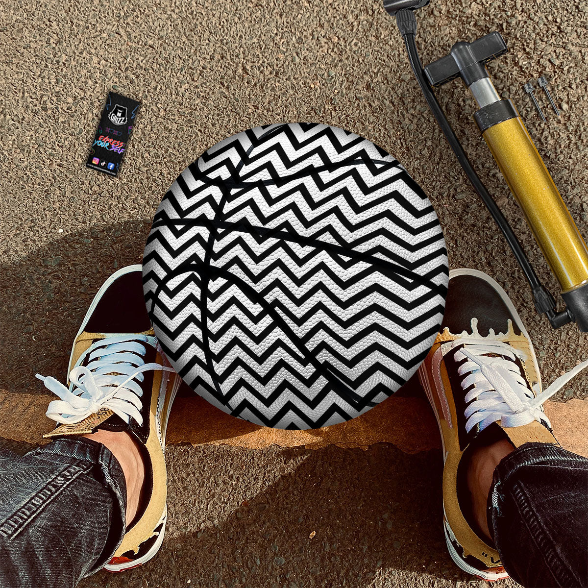 Chevron White And Black Print Pattern Basketball