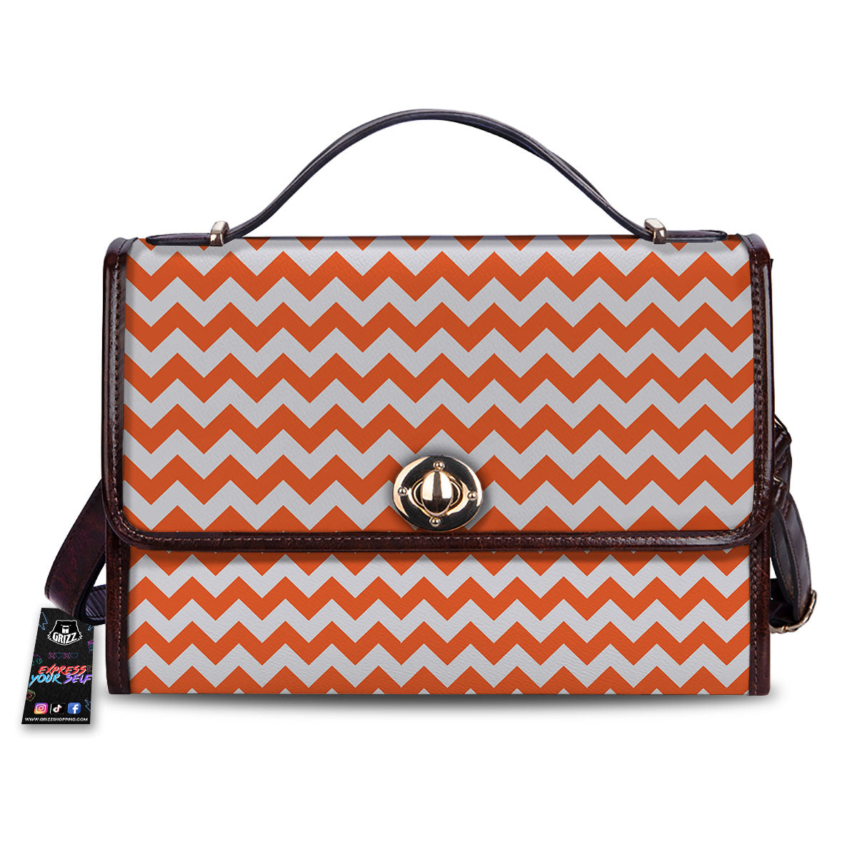 Chevron White And Orange Print Pattern Women's Satchel Bag