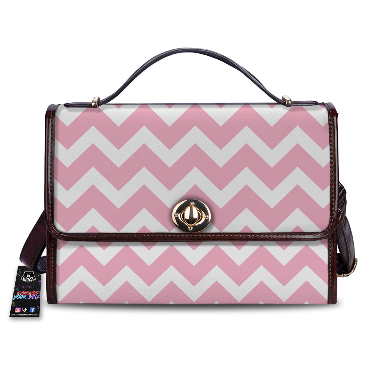 Chevron White And Pink Print Pattern Women's Satchel Bag