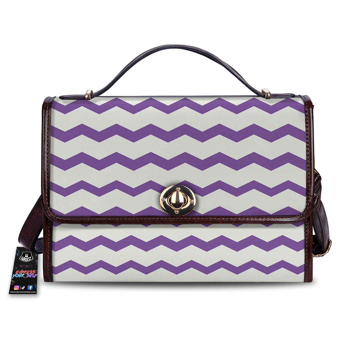 Chevron White And Purple Print Pattern Women's Satchel Bag