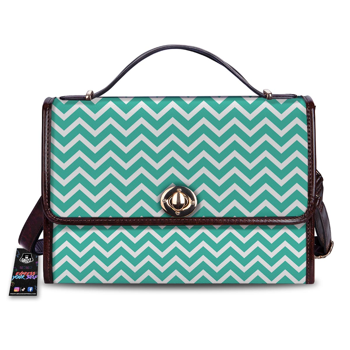 Chevron White And Teal Print Pattern Women's Satchel Bag