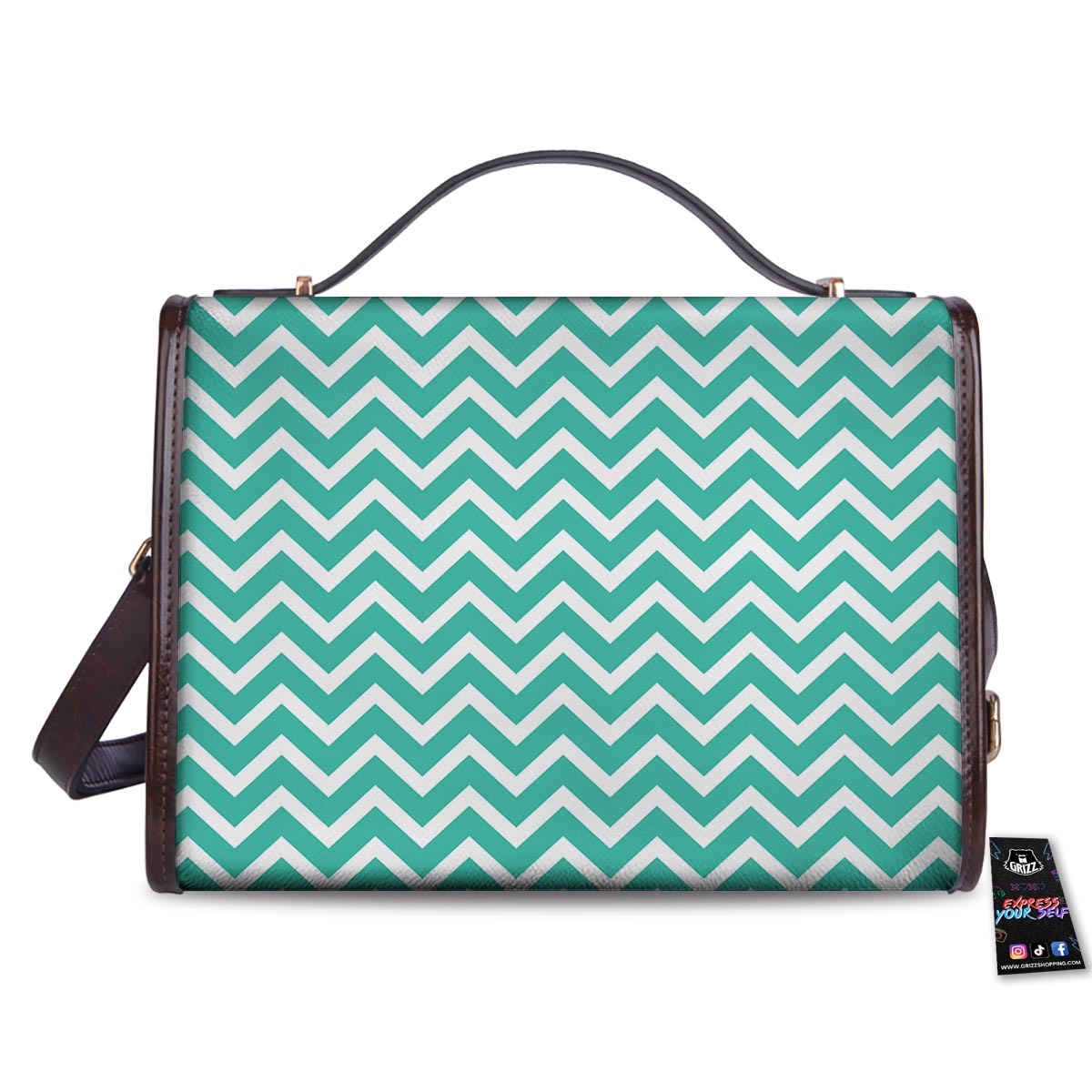 Chevron White And Teal Print Pattern Women's Satchel Bag
