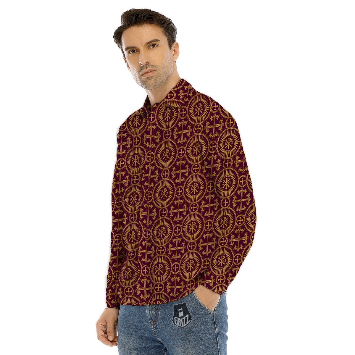 Chi Rho Print Pattern Men's Dress Shirts-grizzshop