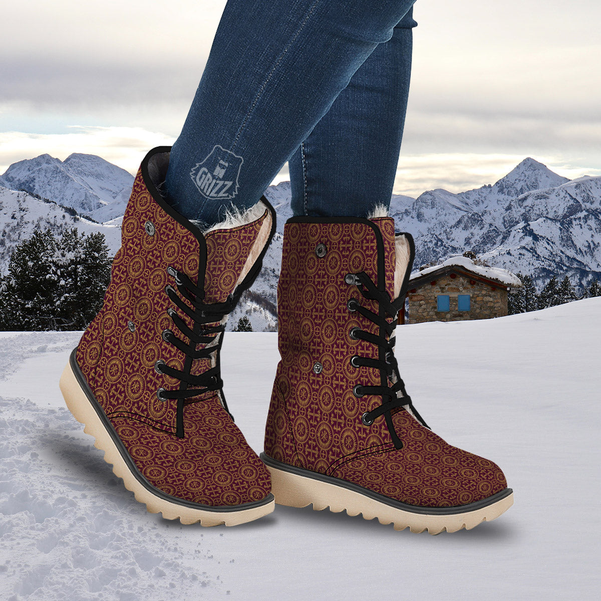 Chi Rho Print Pattern Snow Boots-grizzshop