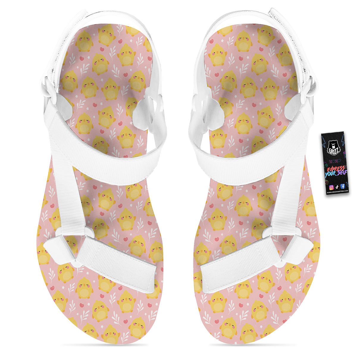 Chicken Cute Print Pattern White Open Toe Sandals-grizzshop
