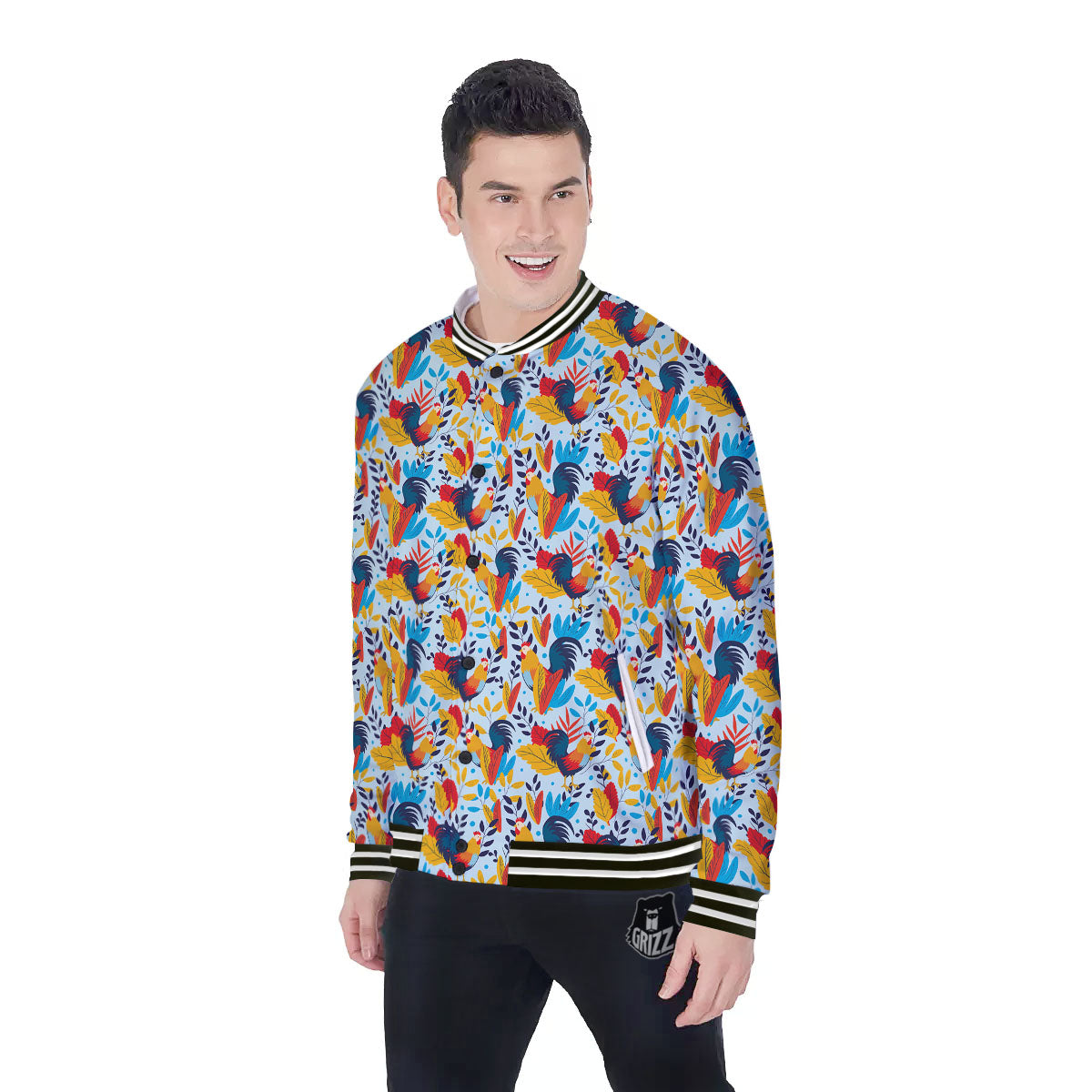 Chicken Exotic Print Pattern Baseball Jacket-grizzshop