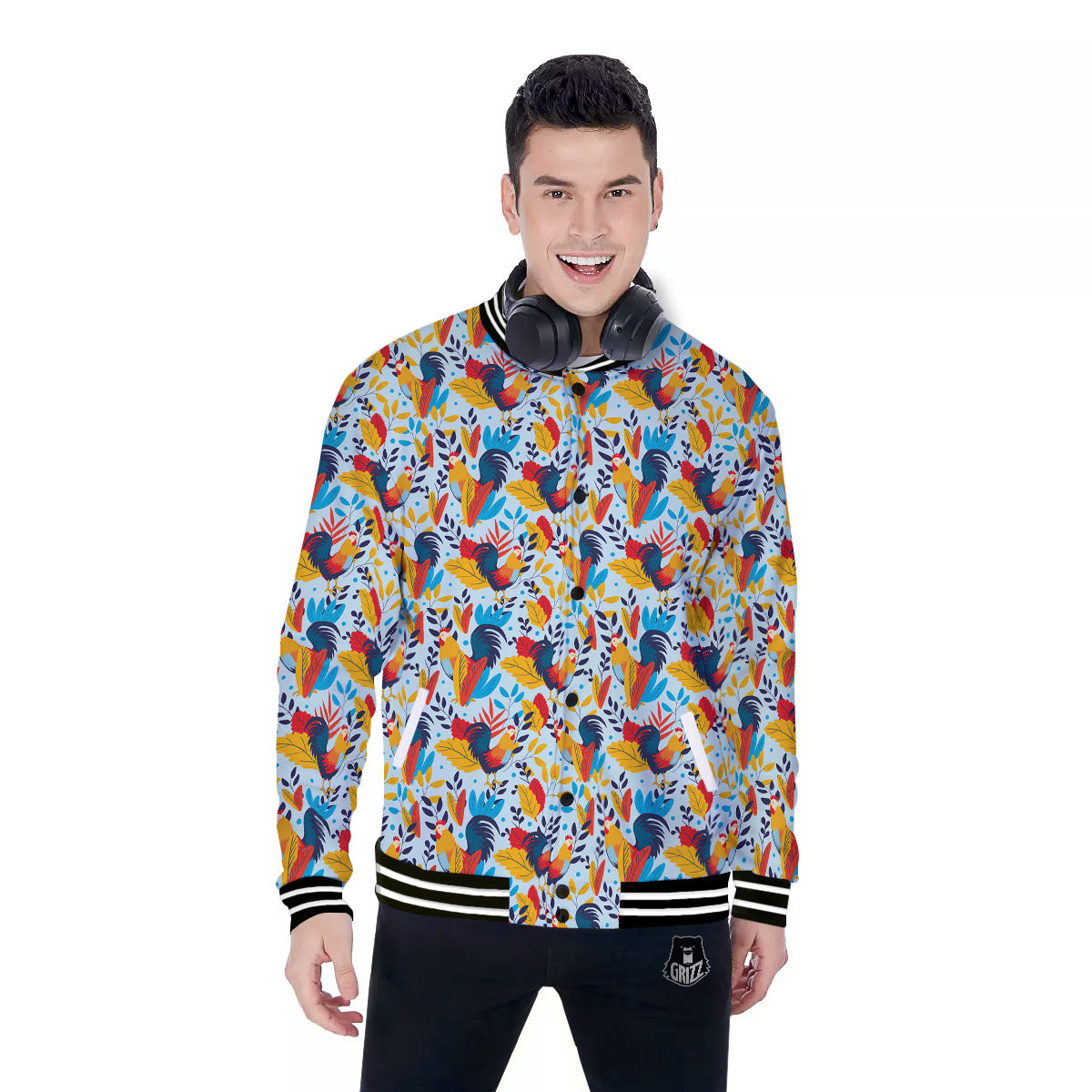 Chicken Exotic Print Pattern Baseball Jacket-grizzshop