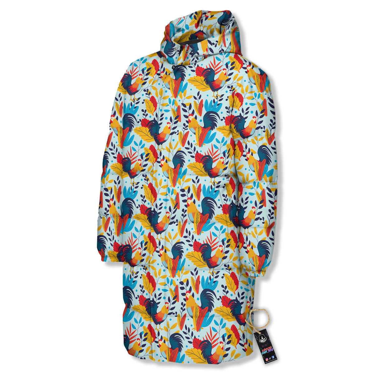 Chicken Exotic Print Pattern Long Down Jacket-grizzshop