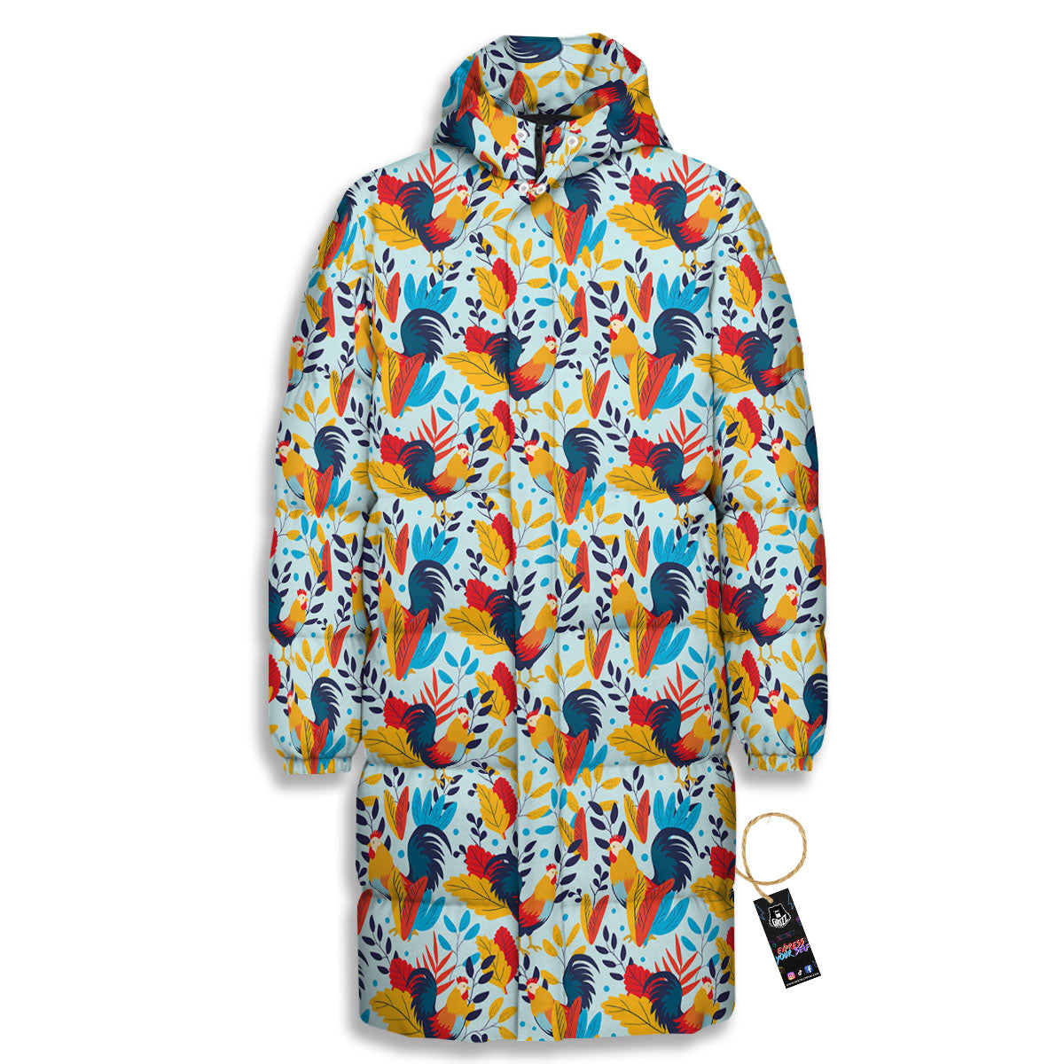 Chicken Exotic Print Pattern Long Down Jacket-grizzshop