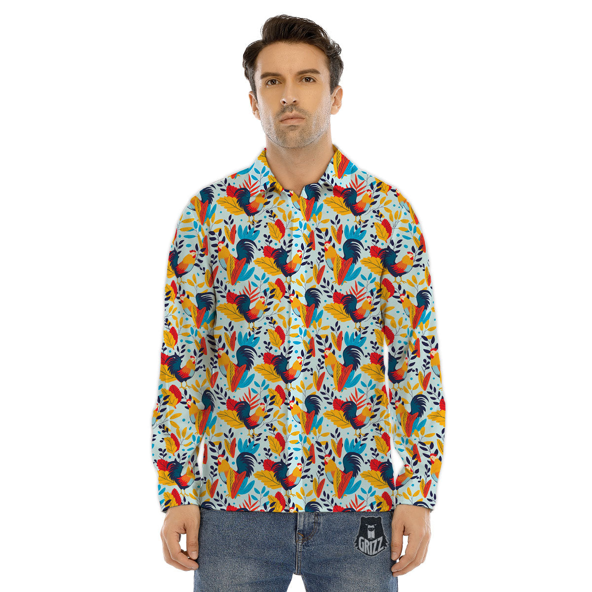 Chicken Exotic Print Pattern Men's Dress Shirts-grizzshop