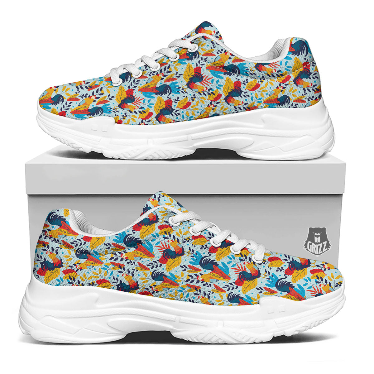 Chicken Exotic Print Pattern White Chunky Shoes-grizzshop