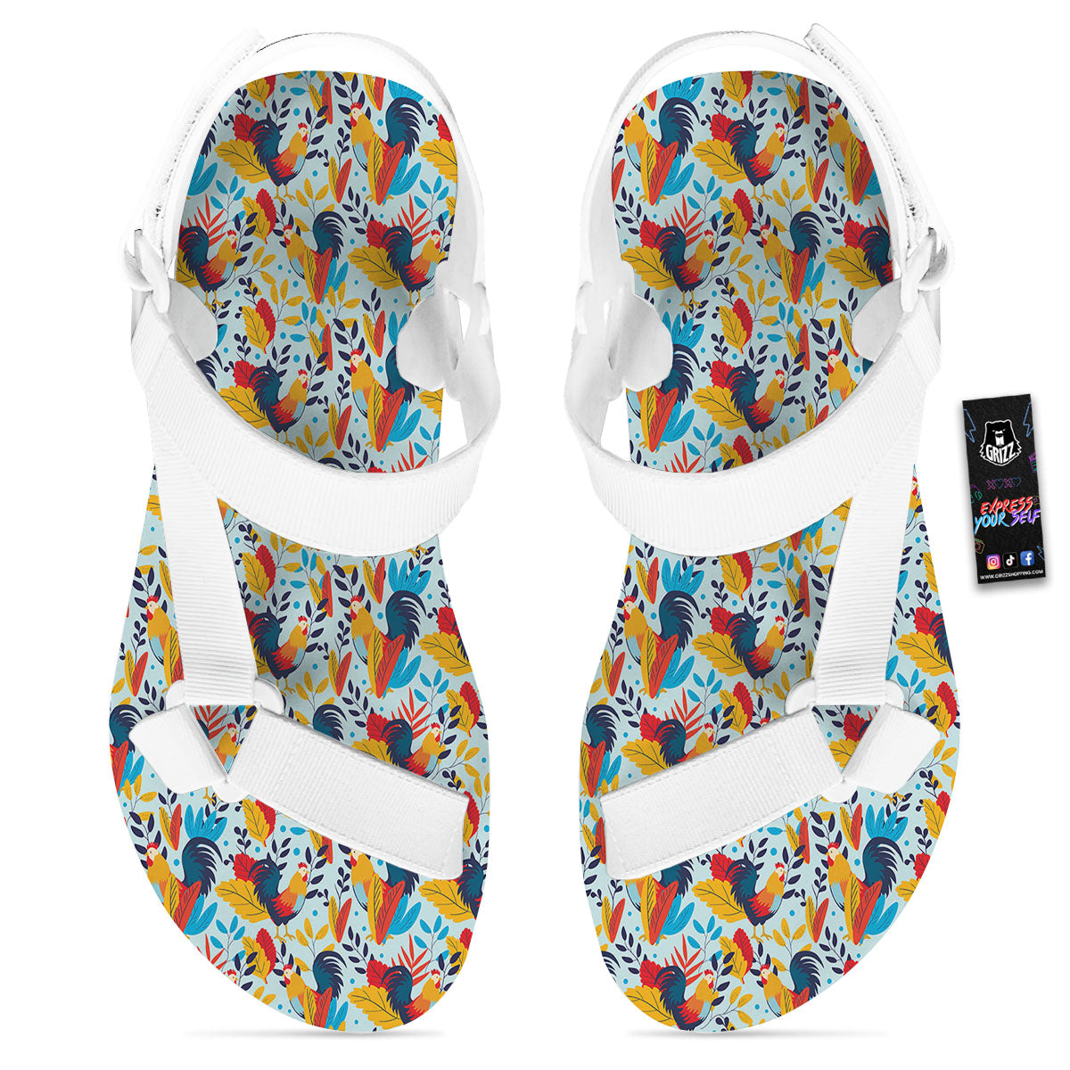 Chicken Exotic Print Pattern White Open Toe Sandals-grizzshop