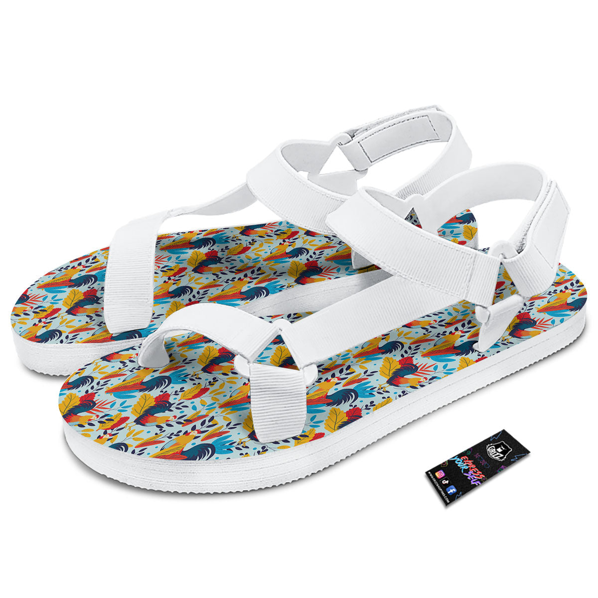 Chicken Exotic Print Pattern White Open Toe Sandals-grizzshop