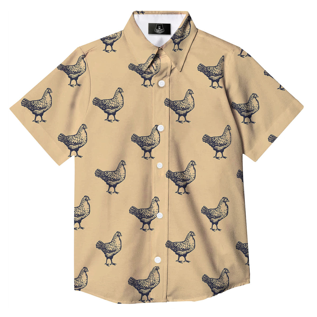 Chicken Hand Drawn Print Pattern Button Up Shirt-grizzshop