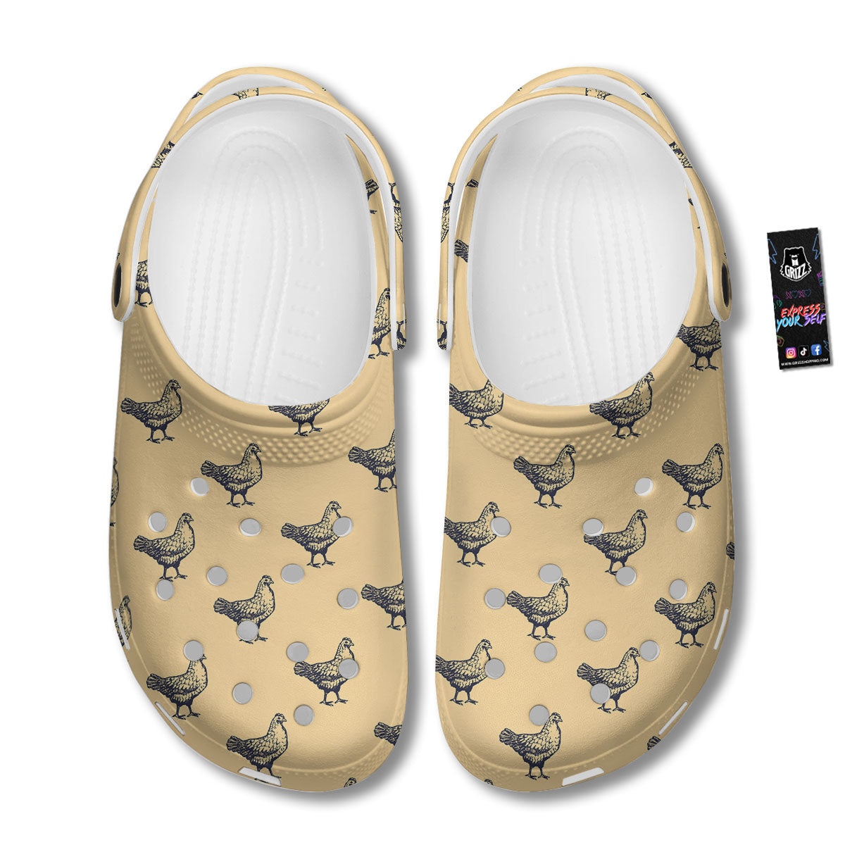 Chicken Hand Drawn Print Pattern Clog-grizzshop
