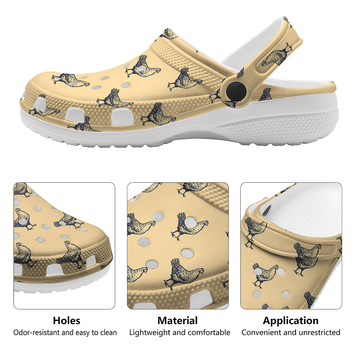Chicken Hand Drawn Print Pattern Clog-grizzshop