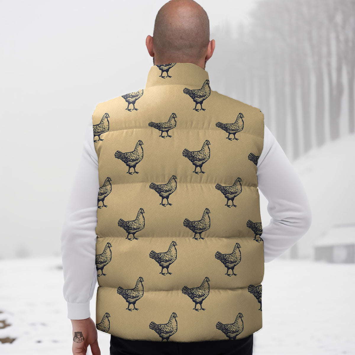 Chicken Hand Drawn Print Pattern Down Vest-grizzshop