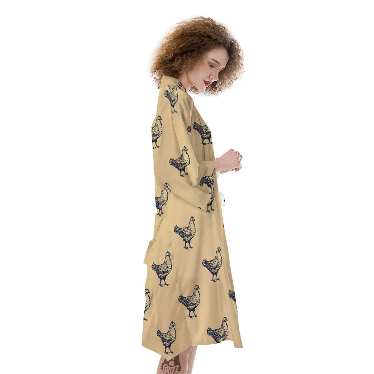 Chicken Hand Drawn Print Pattern Kimono-grizzshop