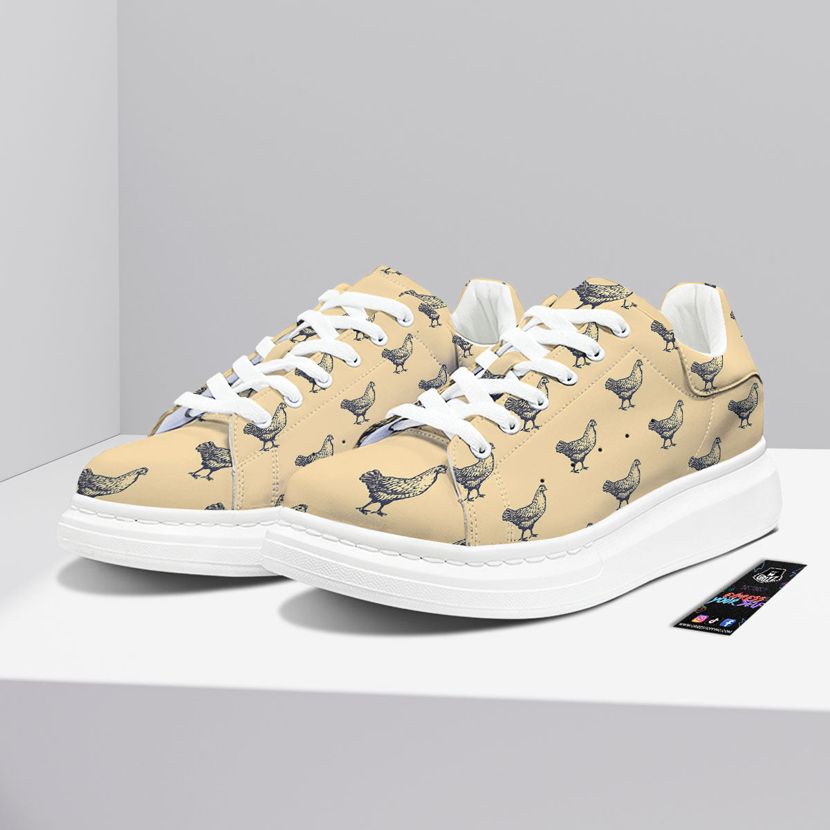 Chicken Hand Drawn Print Pattern Platform Shoes-grizzshop