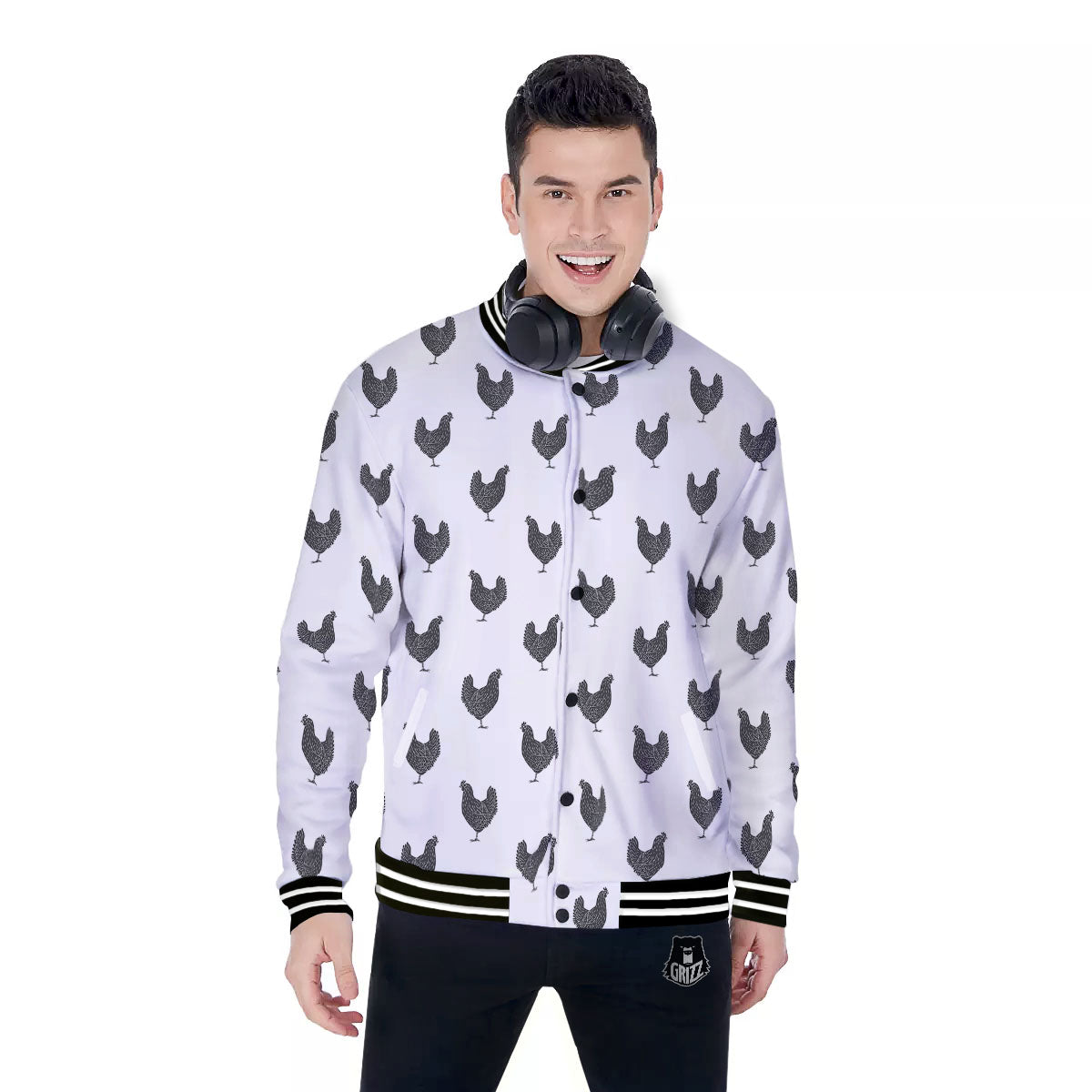 Chicken Painting Print Pattern Baseball Jacket-grizzshop
