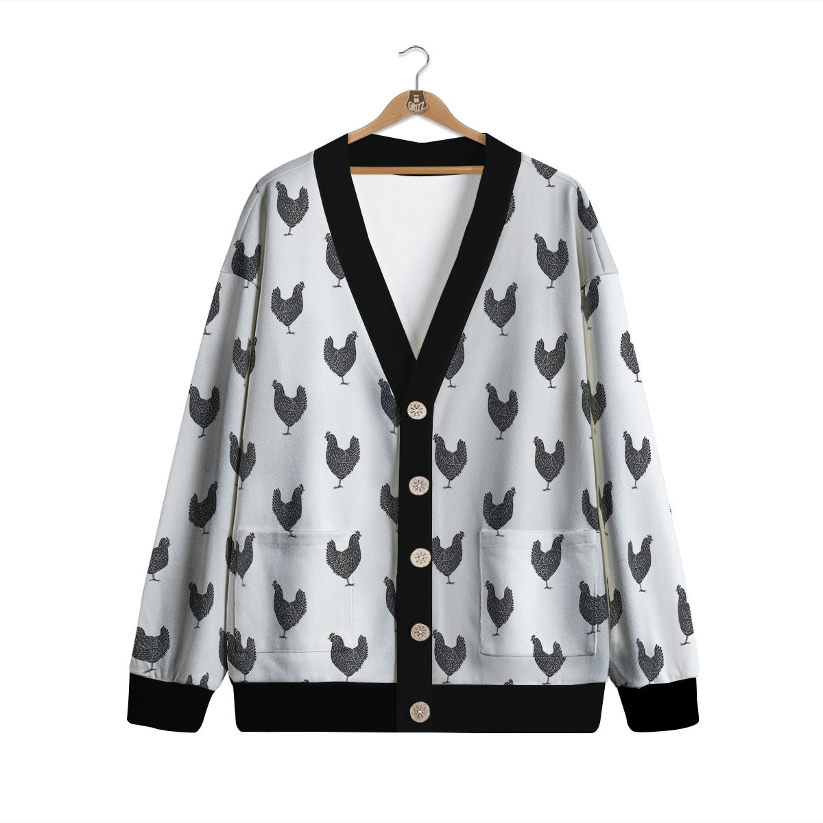 Chicken Painting Print Pattern Cardigan-grizzshop