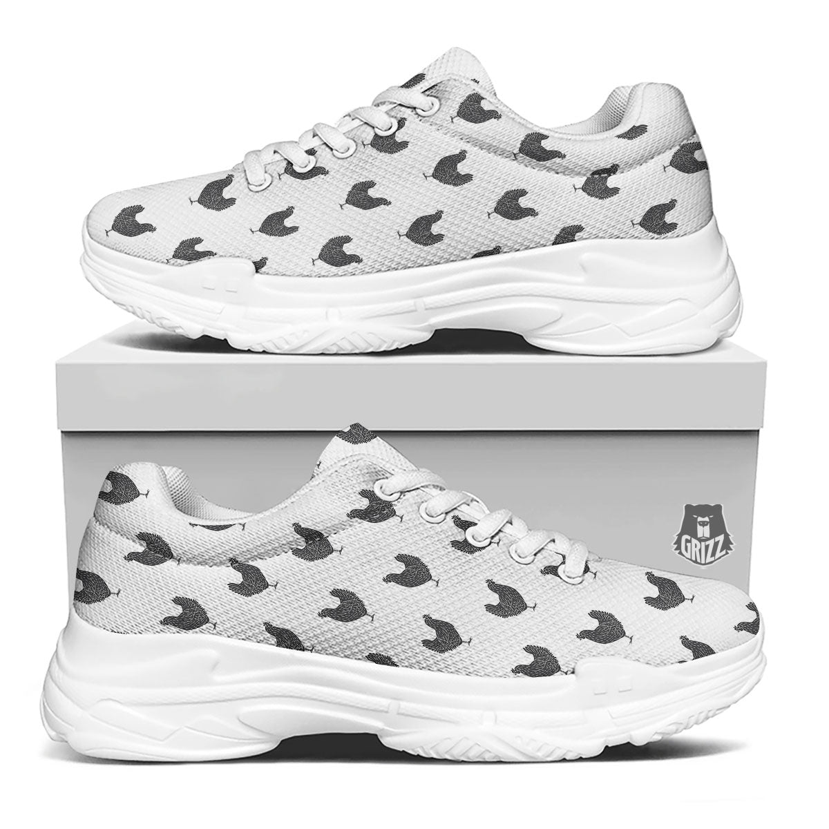 Chicken Painting Print Pattern White Chunky Shoes-grizzshop