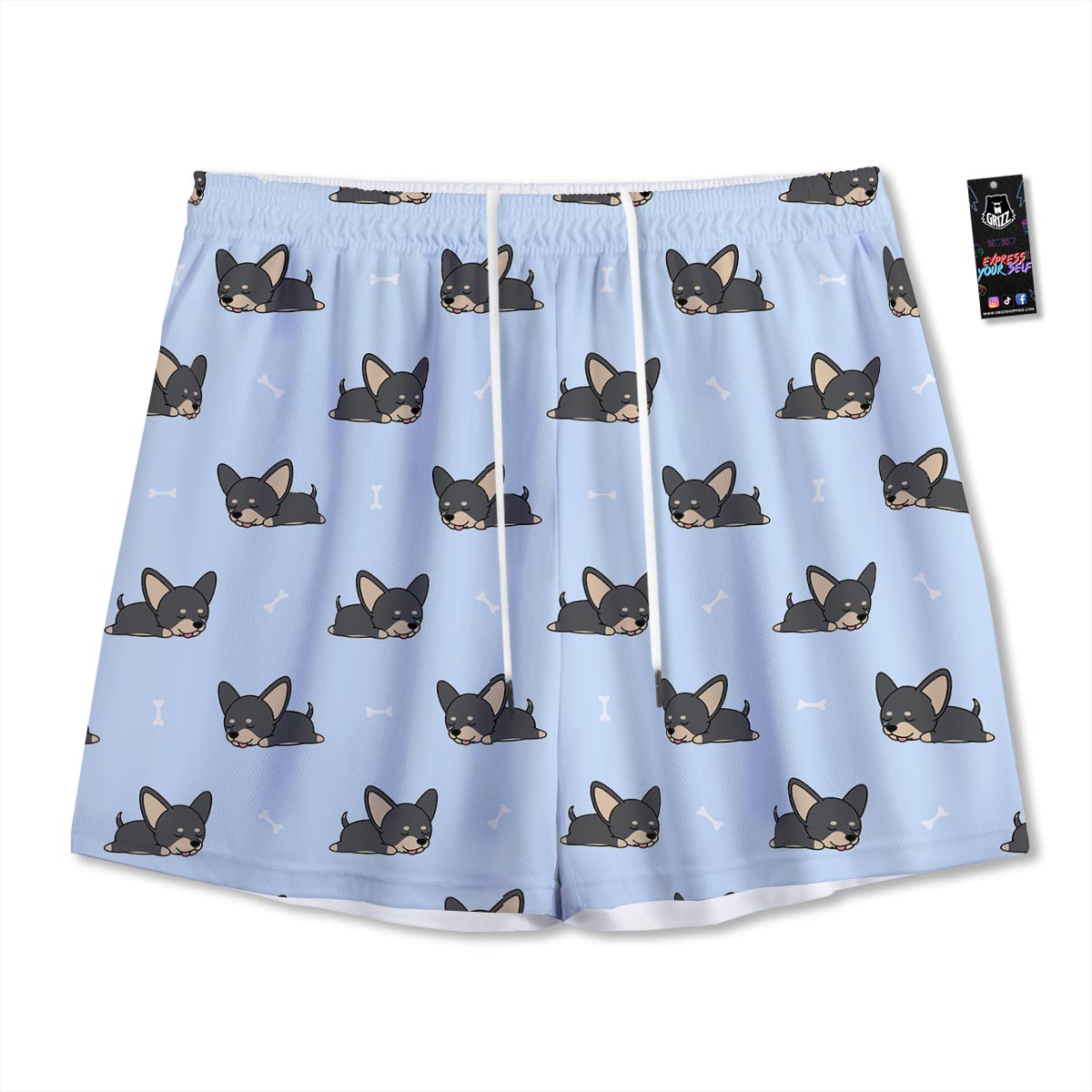 Chihuahua Sleeping Print Pattern Mesh Shorts