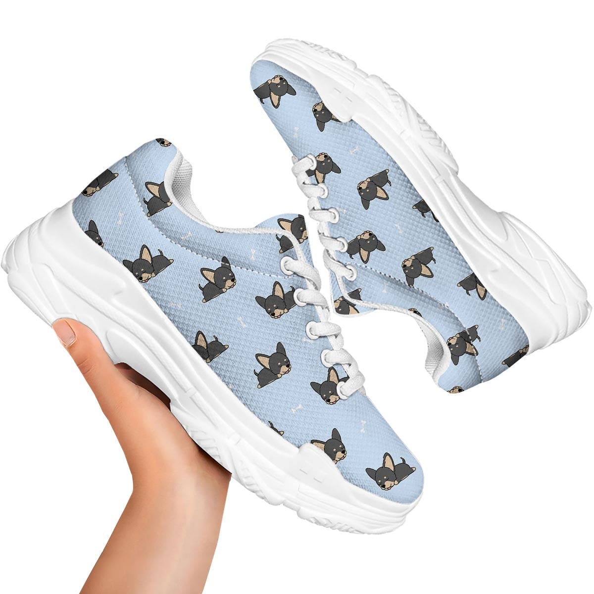 Chihuahua Sleeping Print Pattern White Chunky Shoes-grizzshop