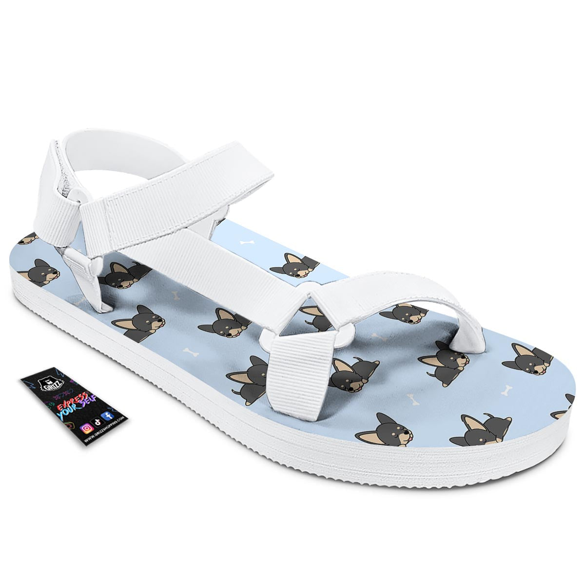 Chihuahua Sleeping Print Pattern White Open Toe Sandals-grizzshop